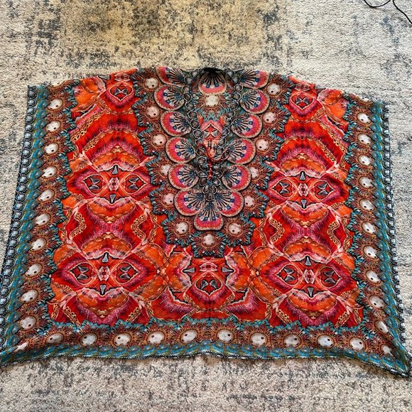Charlie Paige Other - Charlie Paige | Multicolor Boho Embellished Tie Dye Poncho Swim Cover Up Kimono